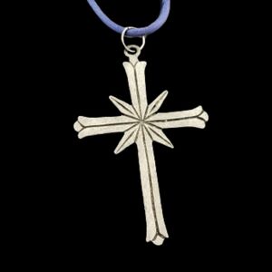 Vintage Silver Cross Crucifix Pendant On Blue Cord 3x2